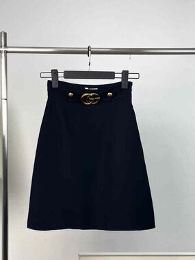 🚩steal Gucci Black Mini Skirt with Gold Double-G Buckle